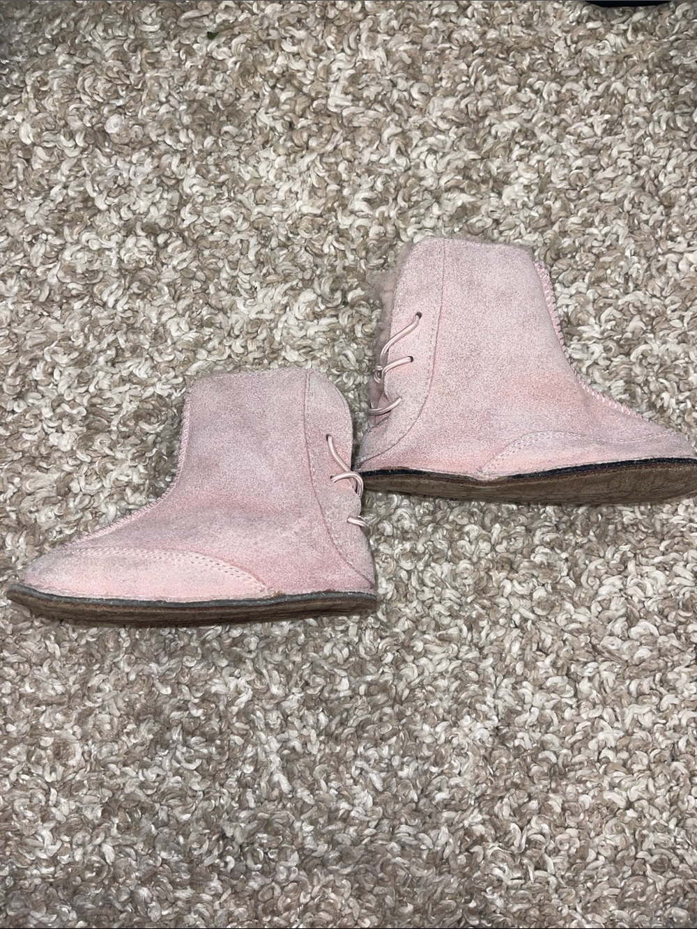UGG Kids Light Pink Suede Lace-Up Boots